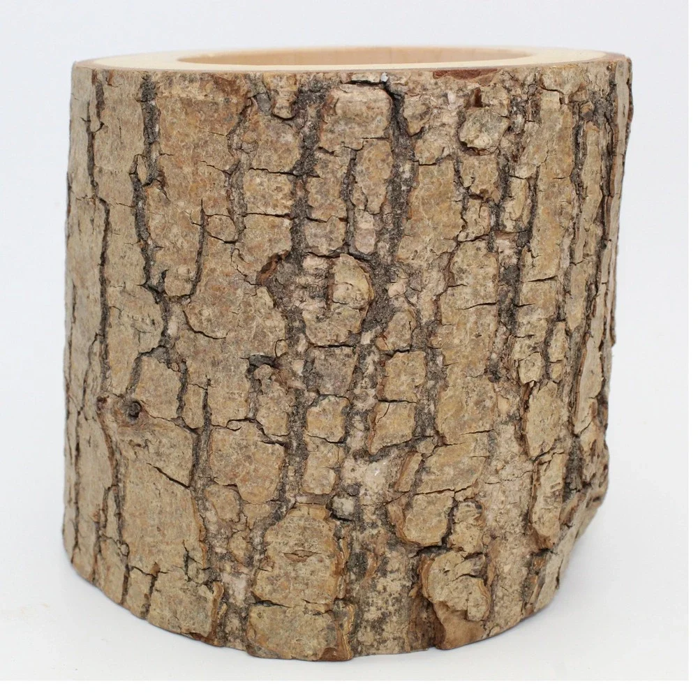 Unbranded Nativity Log Candle Holder Unisex Medium Brown Good Rustic Wood Bark